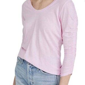 Sundry Shirred 3/4 Sleeve Scoop Neck Pima Cotton Tee Size 1 Small in Pink NWT!